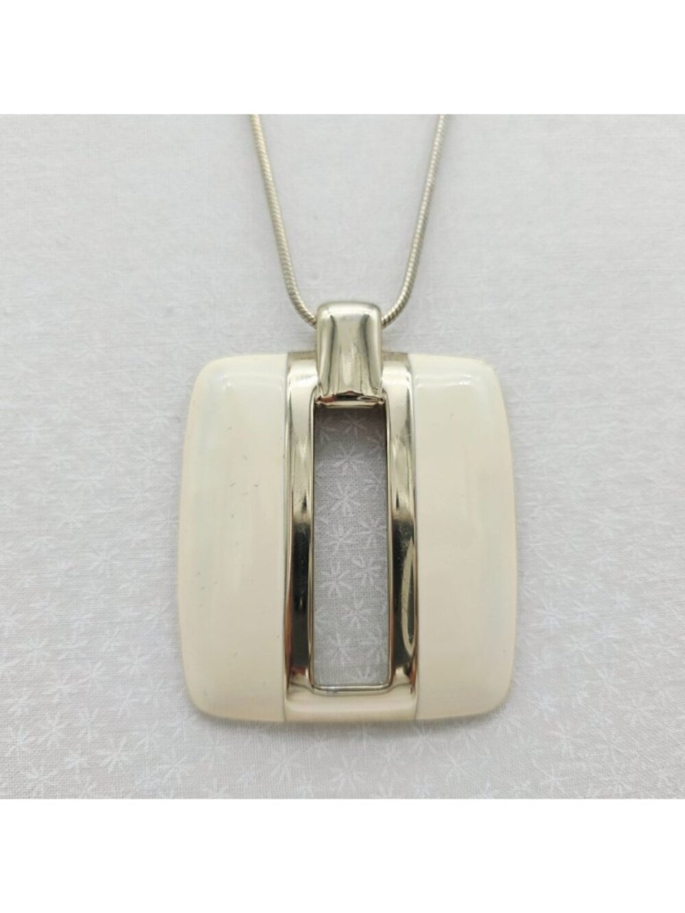 Modern Geometric Pendant Necklace With Gold-Tone Chain & Cream Enamel Accents 23